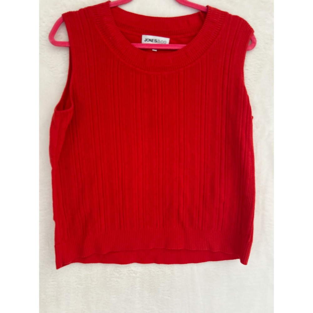 Jones & Co‎ Womens XL Red Ribbed Knit Sleeveless Sweater Vest Crew Neck Cotton